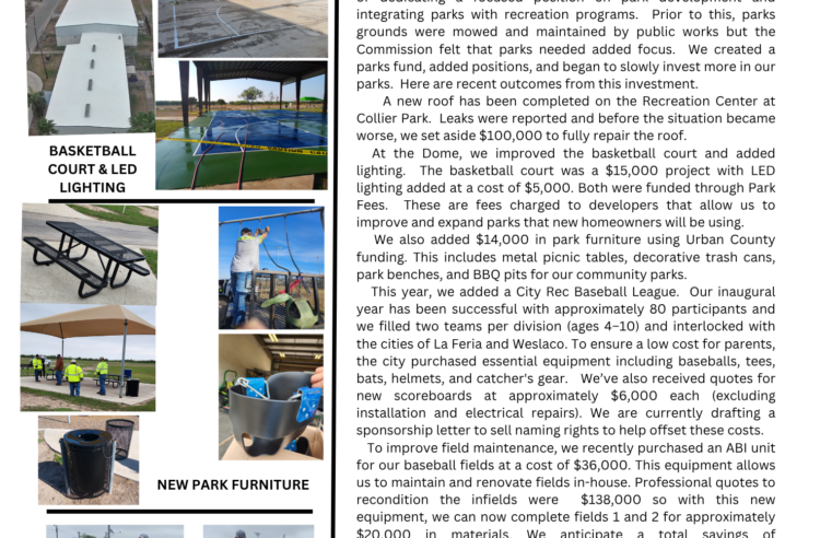 CITY OF MERCEDES COMMISSION REPORT: PARK AND REC UPDATE